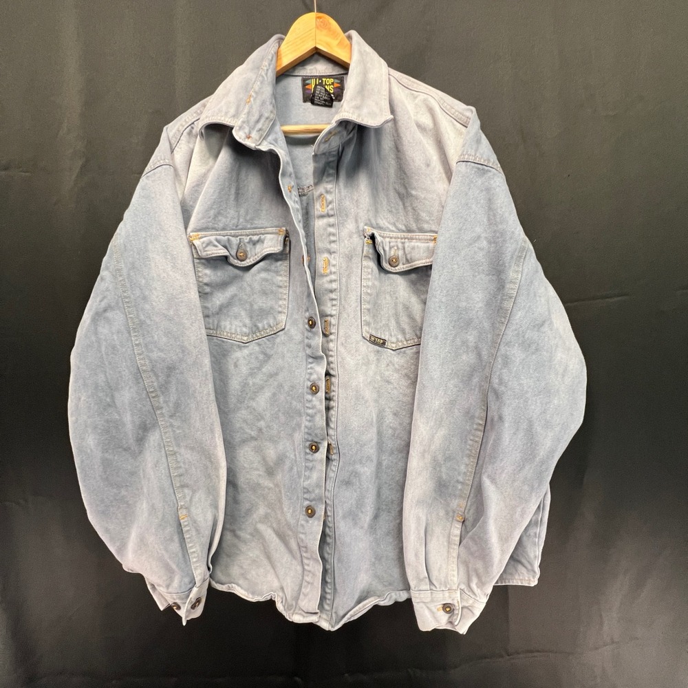 Vintage 90s Retro Hi-Top Jeans Mens XL Blue Denim Utility Shirt 100% Cotton